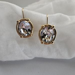 SWAROVSKI Gold Bezel Set Oval Crystal Drop Earrings | SZ 1"